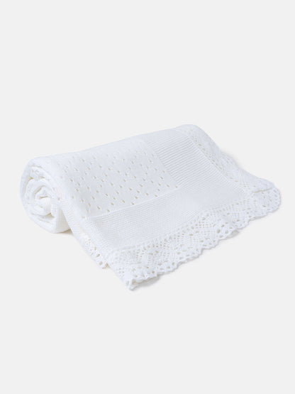 Baby Open Dot Knitted Spanish Blanket - White