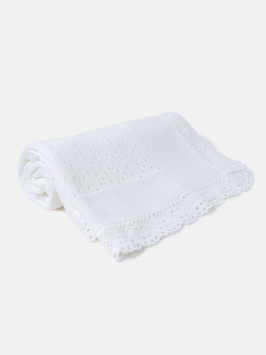 Baby Open Dot Knitted Spanish Blanket - White