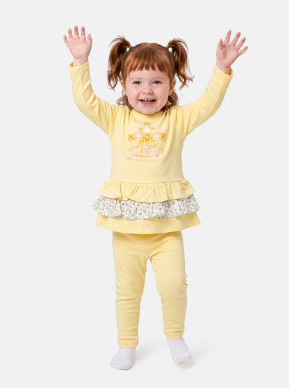 Baby Girl Leggings and Top Set - Carousel Collection - Lemon Yellow