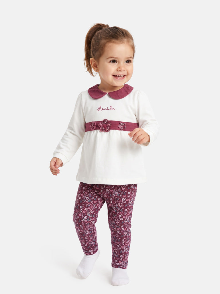Baby Girl 2-Piece Leggings Set with Peter Pan Collar Francesca Collection - Cherry Red