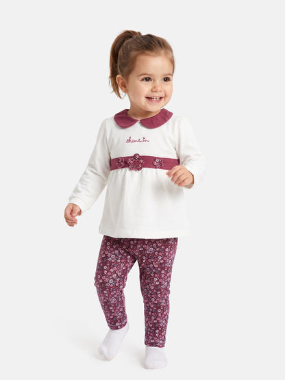 Baby Girl 2-Piece Leggings Set with Peter Pan Collar Francesca Collection - Cherry Red