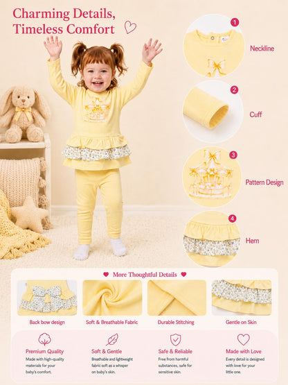 Baby Girl Leggings and Top Set - Carousel Collection - Lemon Yellow