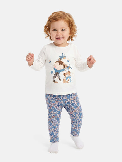 Baby Girl 2-Piece Leggings Set with Girl & Puppy Serafina Collection - Blue