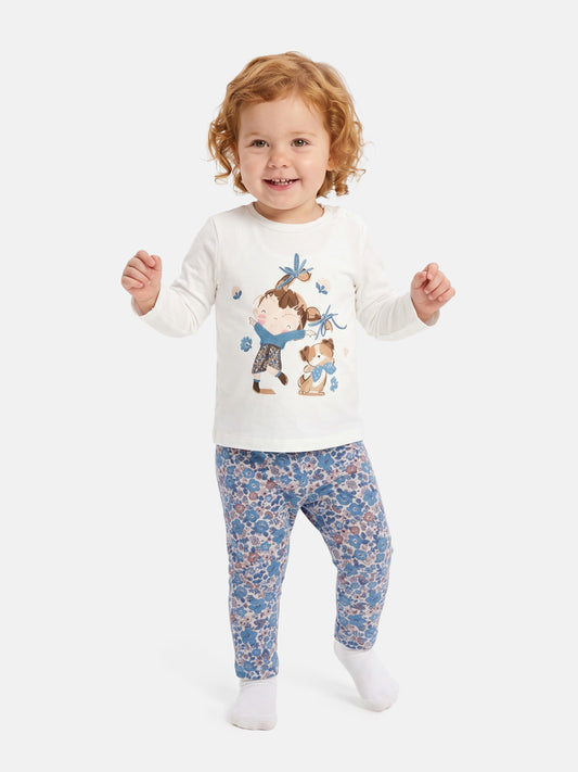 Baby Girl 2-Piece Leggings Set with Girl & Puppy Serafina Collection - Blue