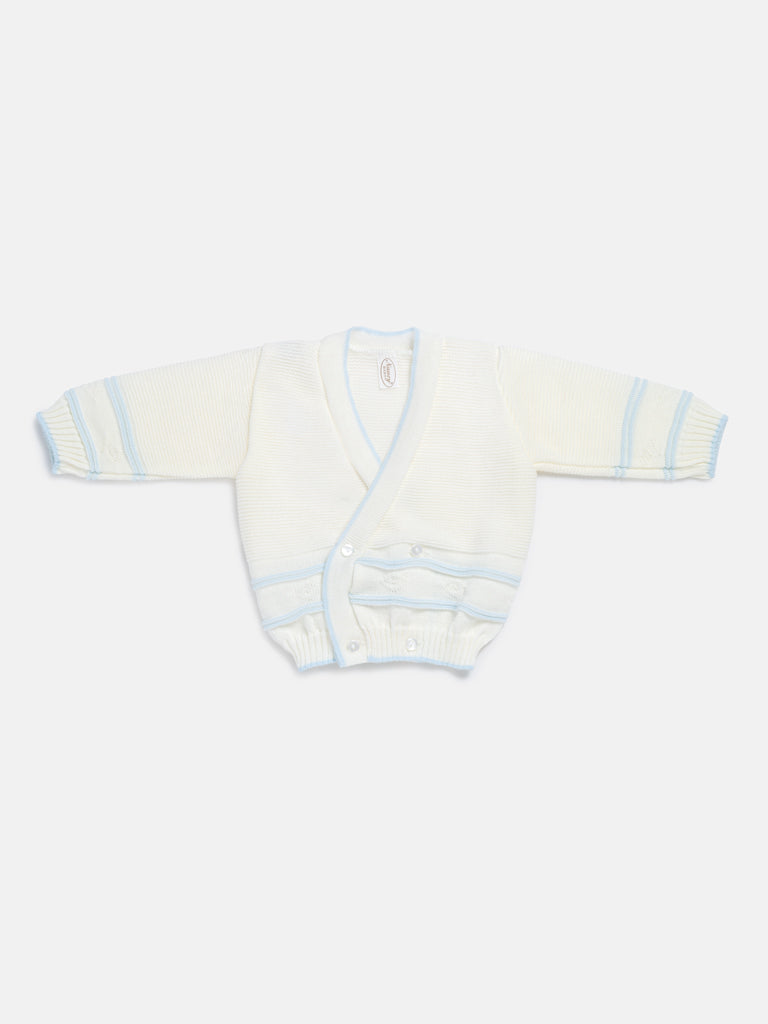Baby Knitted Cardigan with Diamond Pattern Detail & Gift Box - Ivory & Baby Blue