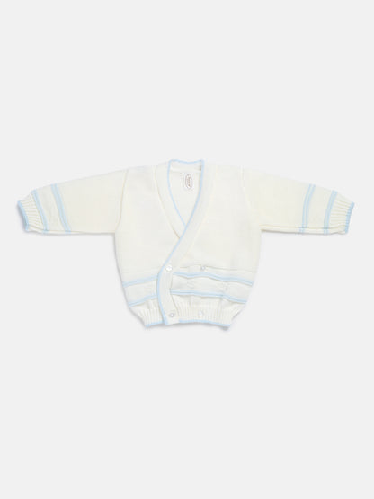 Baby Knitted Cardigan with Diamond Pattern Detail & Gift Box - Ivory & Baby Blue