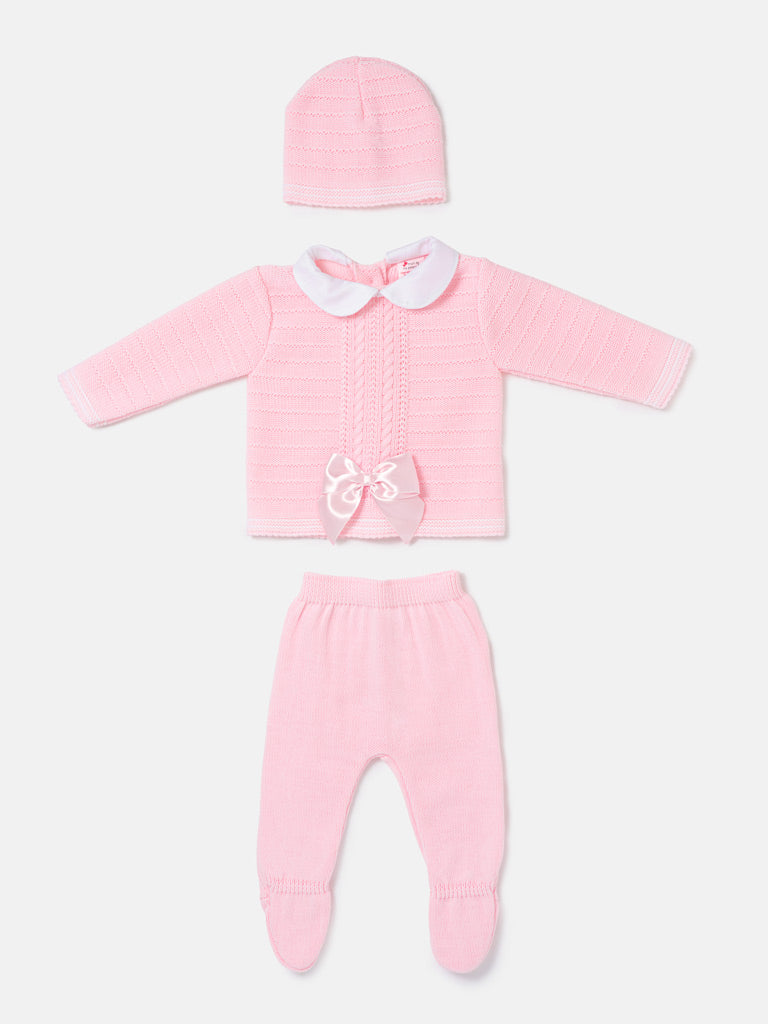 Baby Girl Violeta Collection 3-piece Spanish Knitted Set - Baby Pink