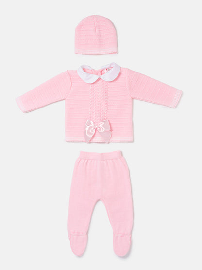 Baby Girl Violeta Collection 3-piece Spanish Knitted Set - Baby Pink