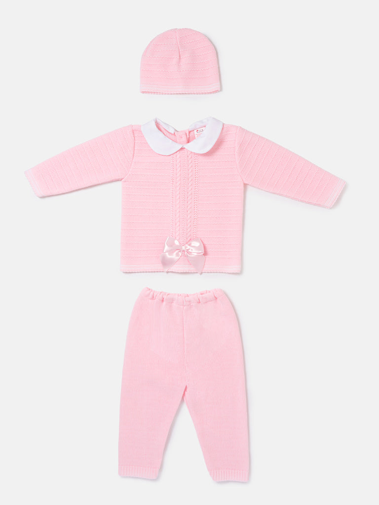Baby Girl Violeta Collection 3-piece Spanish Knitted Set - Baby Pink