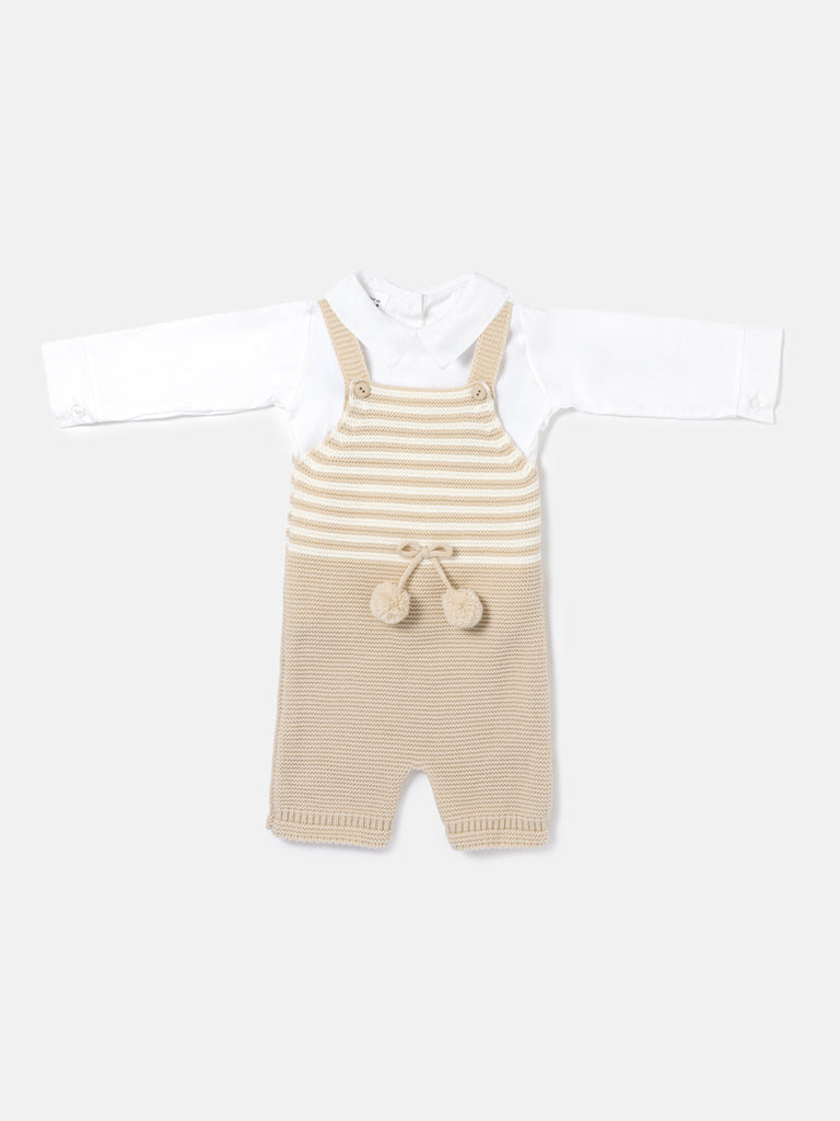 Baby Boy Dante Collection 2-piece Knitted Dungaree Set - Beige