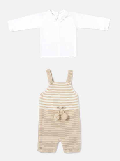 Baby Boy Dante Collection 2-piece Knitted Dungaree Set - Beige
