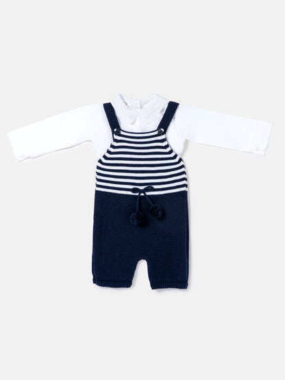 Baby Boy Dante Collection 2-piece Knitted Dungaree Set - Navy Blue