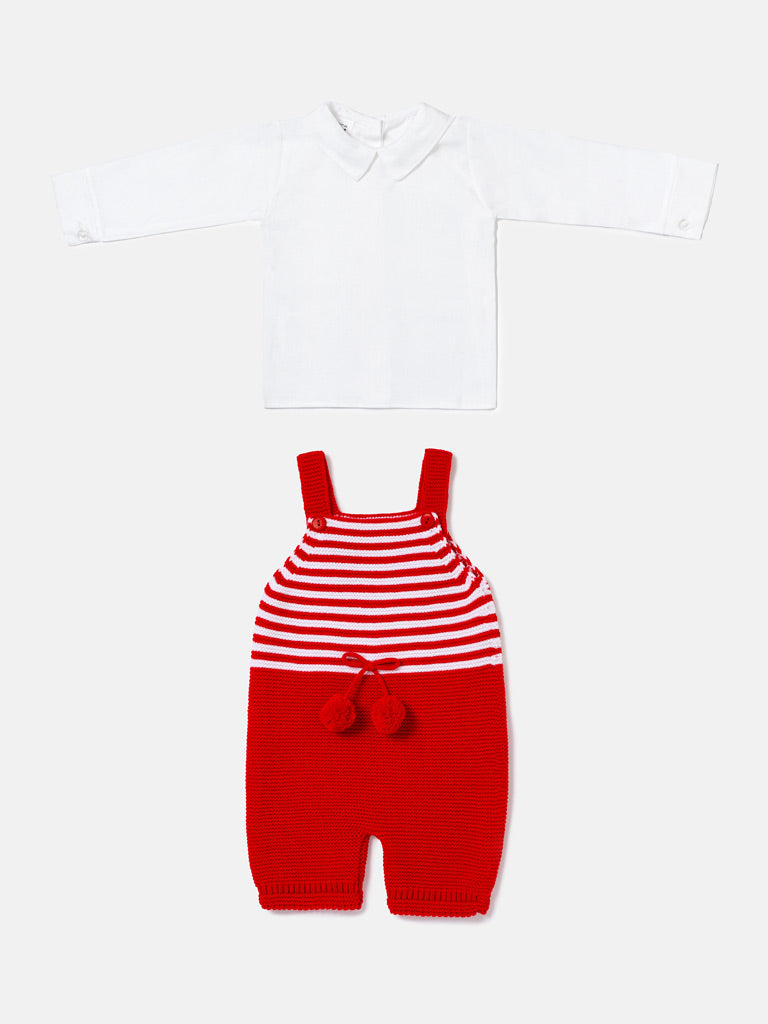 Baby Boy Dante Collection 2-piece Knitted Dungaree Set - Red