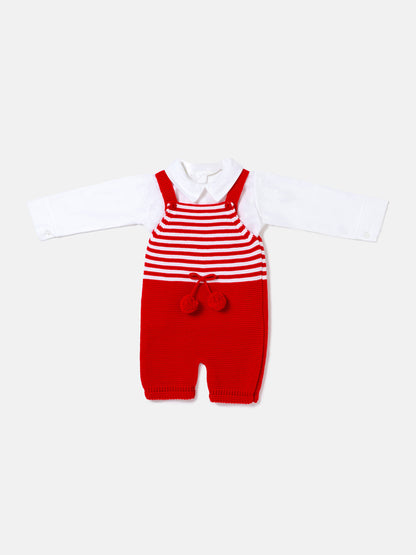 Baby Boy Dante Collection 2-piece Knitted Dungaree Set - Red