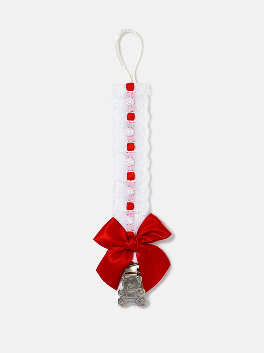 Baby Dummy Clip with Lace Detail & Satin Bow - Red