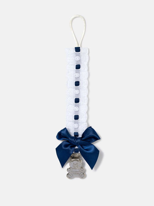 Baby Dummy Clip with Lace Detail & Satin Bow - Navy Blue