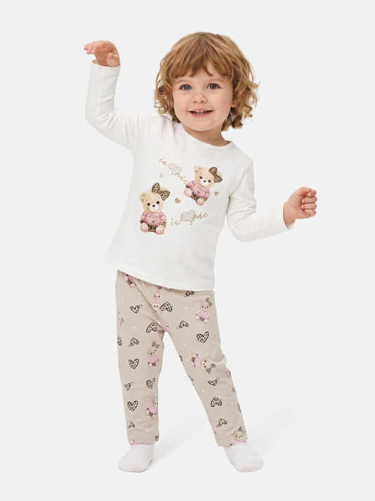 Baby Girl 2-Piece Leggings Set with Iconic Teddy Costanza Collection - Beige