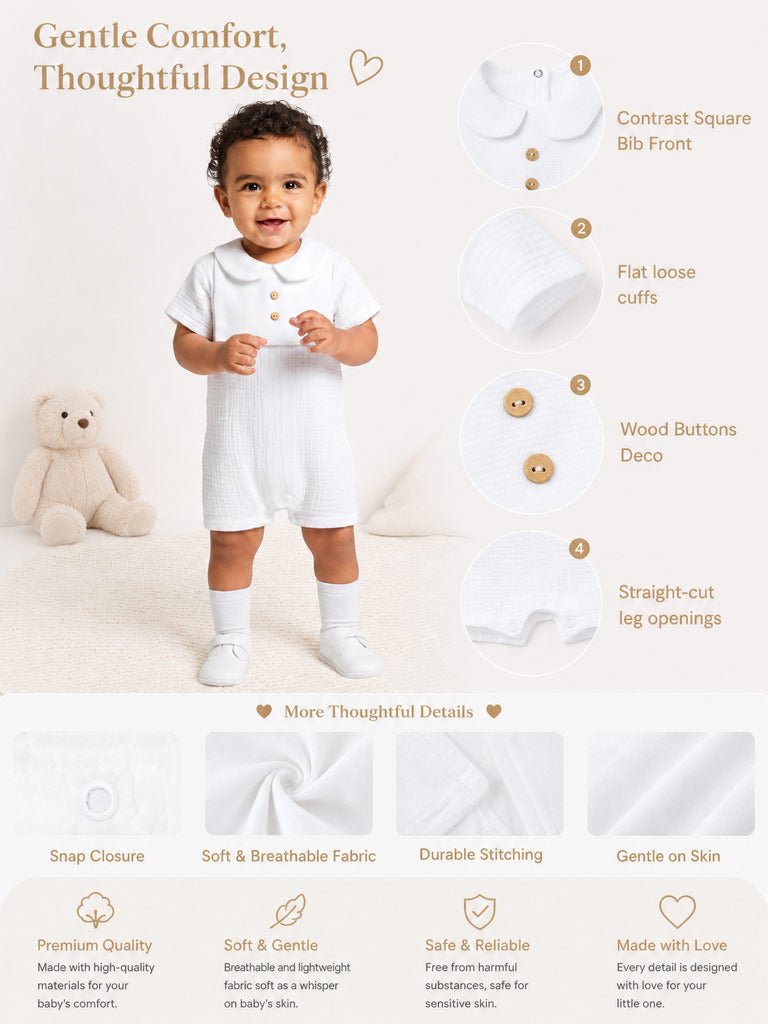 Baby One-Piece Romper with Buttons - Ivory