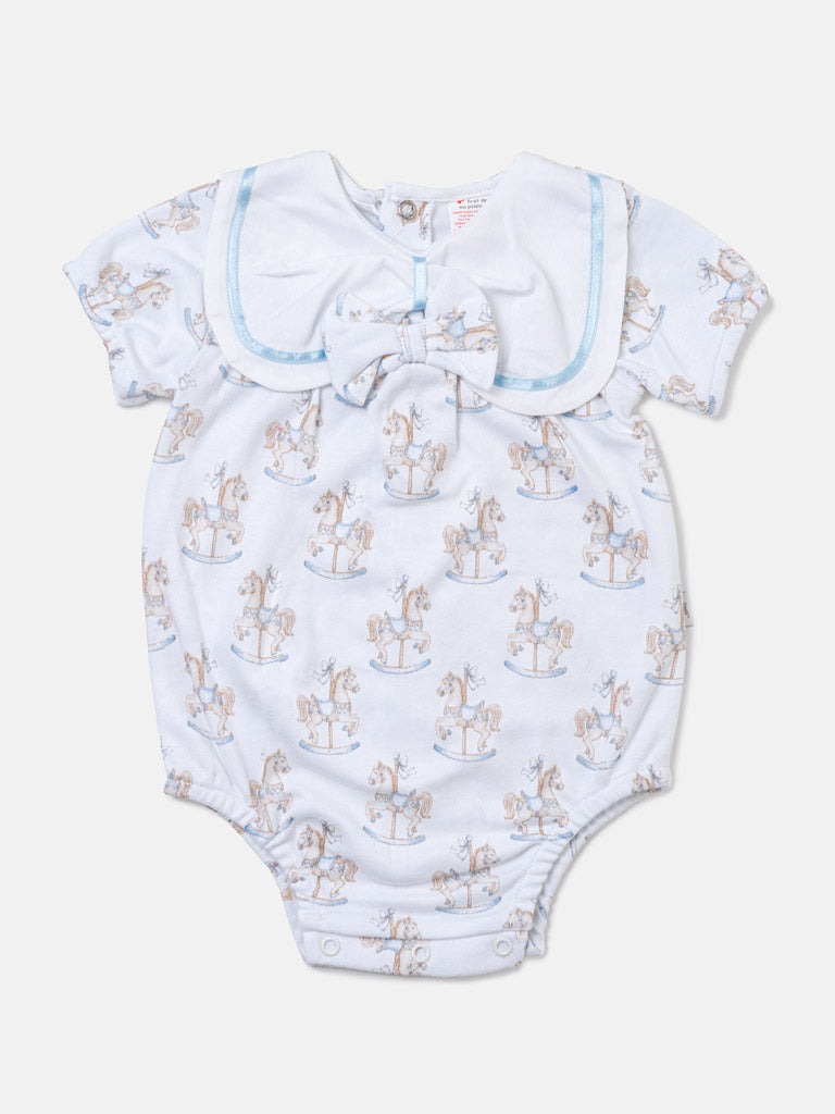 Baby Girl One-Piece Romper with Short Sleeves - Rocking Horse Collection - Baby Blue