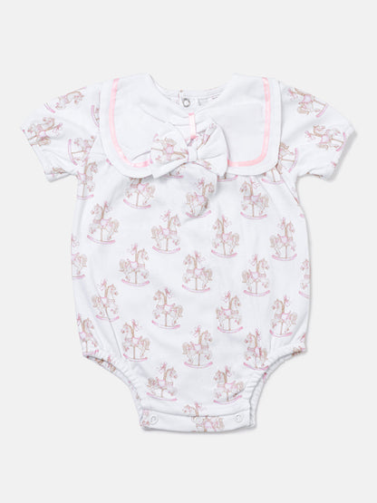 Baby Girl One-Piece Romper with Short Sleeves - Rocking Horse Collection - Baby Pink