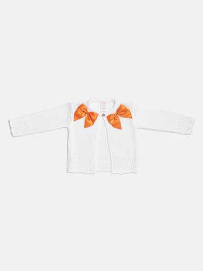 Baby Girl Cardigan with 2 Big Bows - White & Orange