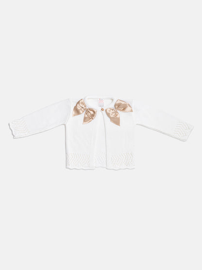 Baby Girl Cardigan with 2 Big Bows - White & Beige