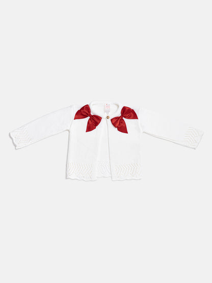 Baby Girl Cardigan with 2 Big Bows - White & Red