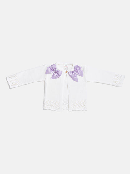 Baby Girl Cardigan with 2 Big Bows - White & Lilac