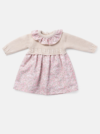 Baby Girl Flores Collection Floral Print Spanish Dress - Beige