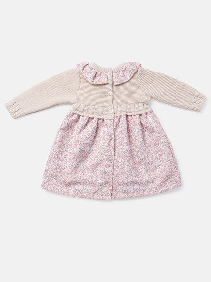 Baby Girl Flores Collection Floral Print Spanish Dress - Beige