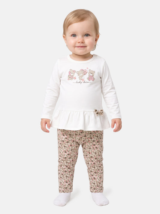 Baby Girl 2-Piece Leggings Set with Floral Teddies Anamaria Collection - White