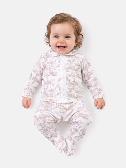 Baby Long-Sleeve 2-Piece Pyjama Set with Lace Detail - Safari Collection - Beige