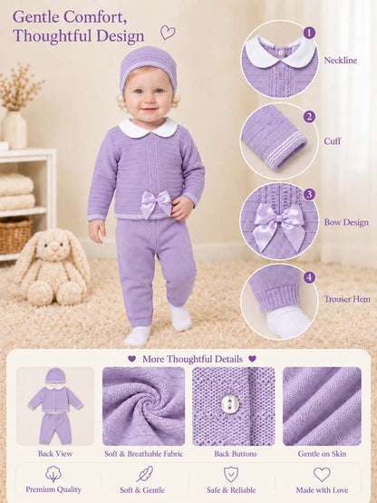 Baby Girl Violeta Collection 3-piece Spanish Knitted Set - Purple