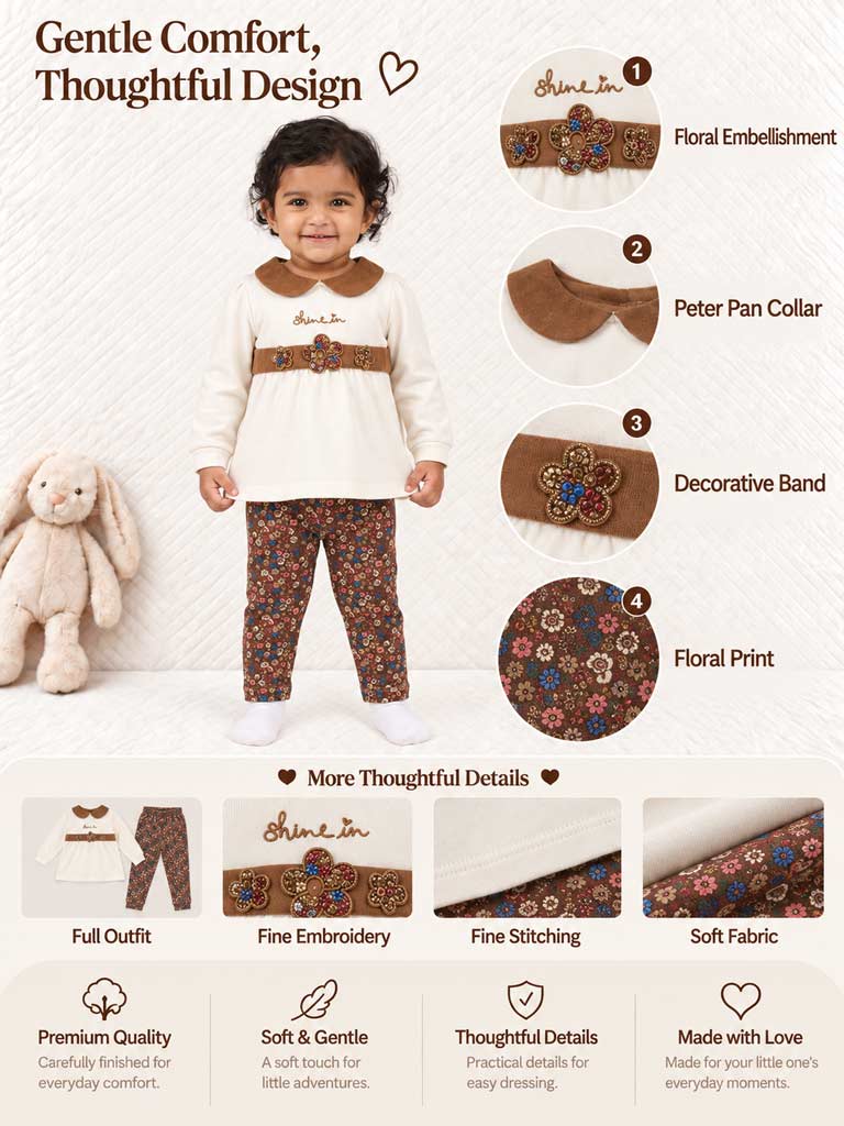 Baby Girl 2-Piece Leggings Set with Peter Pan Collar Francesca Collection - Brown