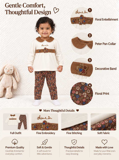 Baby Girl 2-Piece Leggings Set with Peter Pan Collar Francesca Collection - Brown