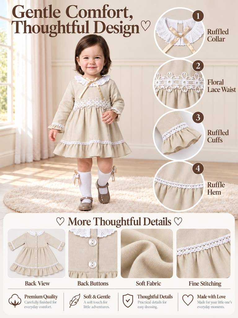 Baby Girl Regina Collection Frilly Dress - Beige