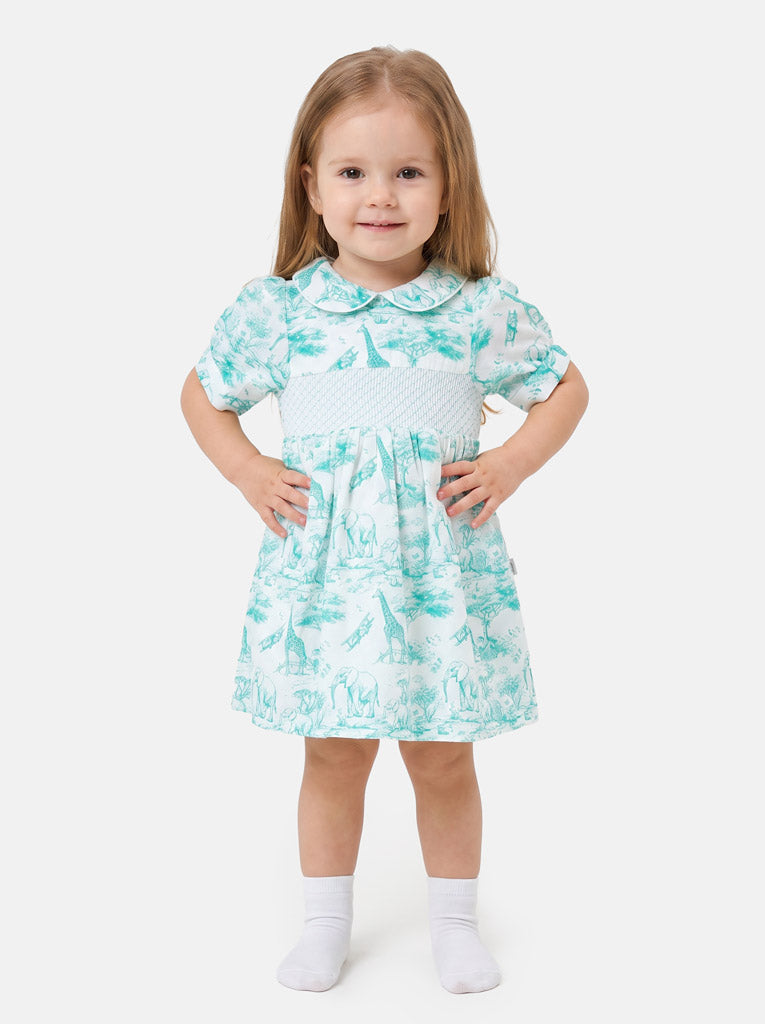 Baby Girl Smocked Summer Dress Safari Collection - Mint Green