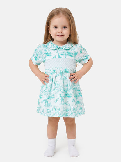 Baby Girl Smocked Summer Dress Safari Collection - Mint Green