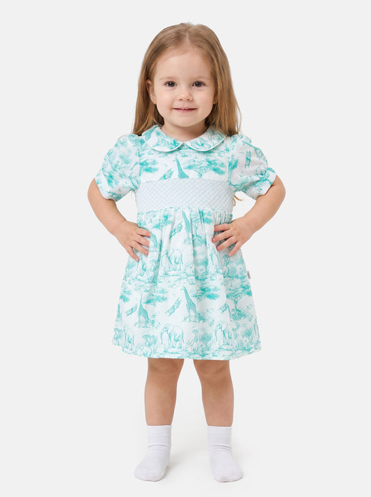 Baby Girl Smocked Summer Dress Safari Collection - Mint Green