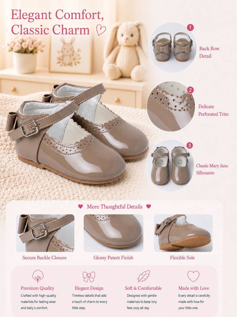 Baby Girl M&B Shoes with Back Bow - Camel