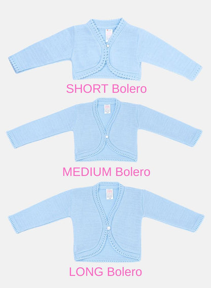 Luxury Baby Girl LONG Bolero with Button - Baby Blue