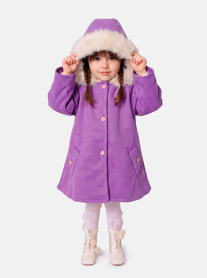 Baby Girl A-line Princess Spanish Hooded Coat with Faux Fur - Royal Purple