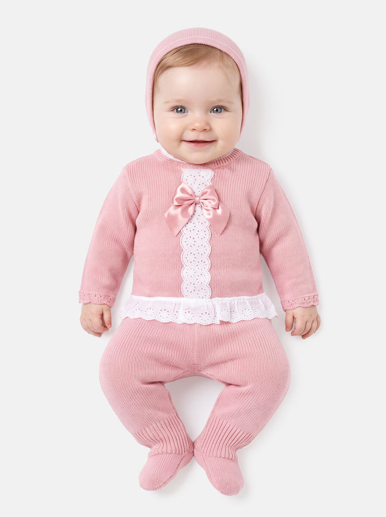 Baby Girl Carmina Collection 3-piece Spanish Knitted Set - Dusty Pink