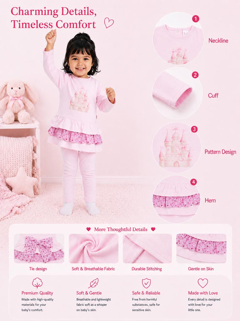 Baby Girl Leggings and Top Set - Castle Collection - Pink