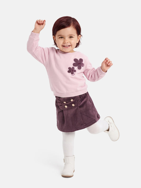 Baby Girl Fiorella Collection 2-Piece Set with Velvet Skirt - Chocolate Brown