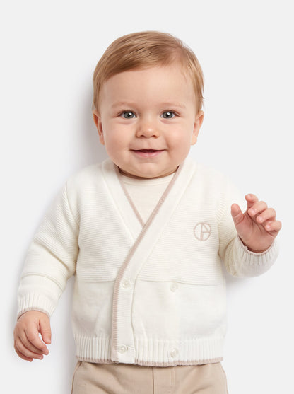 Baby Knitted Cardigan with Embroidered Detail & Gift Box - Ivory & Light Brown