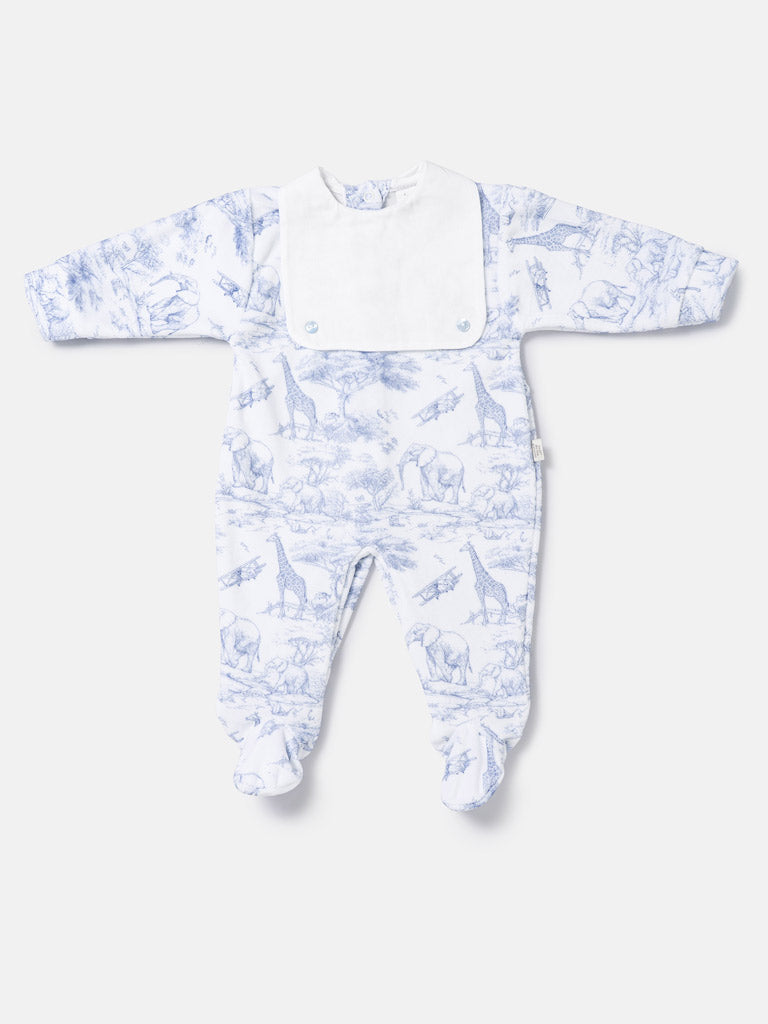 Baby Grow for Boys Safari Collection with Bib Front - Baby Blue