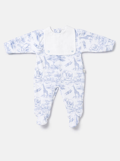 Baby Grow for Boys Safari Collection with Bib Front - Baby Blue