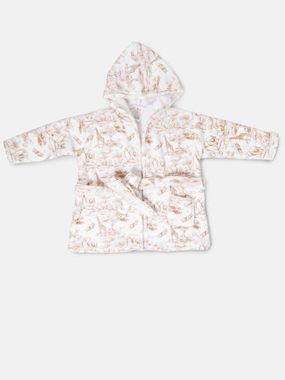 Children's Safari Collection Hooded Bath Robe - Beige
