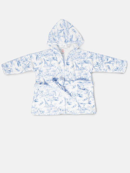 Children's Safari Collection Hooded Bath Robe - Baby Blue